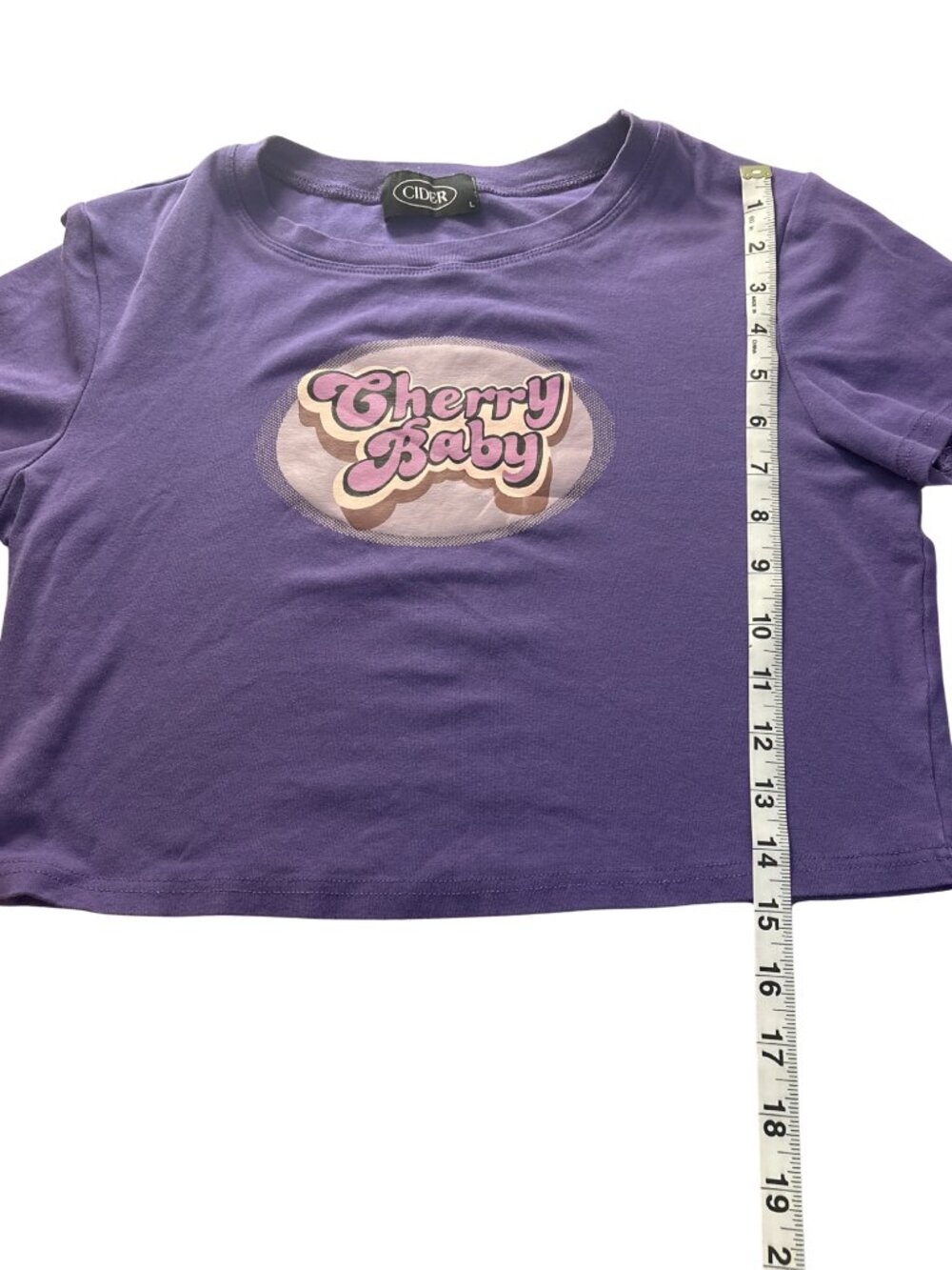 Cider “Cherry Baby” Purple Graphic Baby Tee Crop Top Size Large - Picture 2 of 5